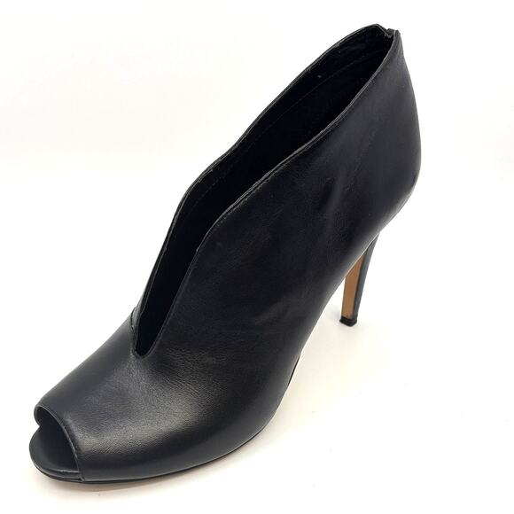 Size 12 | HALOGEN Black Leather Peep Toe High Heel Bootie Shoes - Picture 1 of 15